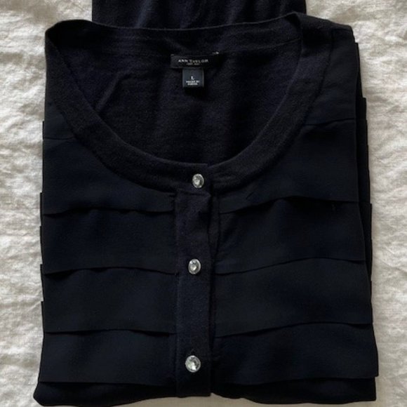 Ann Taylor Classic Black Cardigan with Rhinestone Buttons - Picture 3 of 7